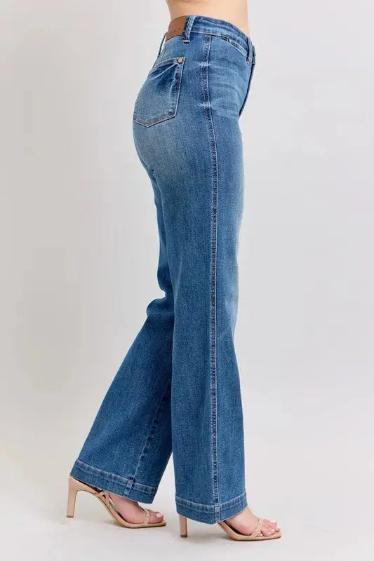 Judy Blue Full Size/Plus Size High Waist Contrast Thread Straight Jeans | Be Bliss Boutique