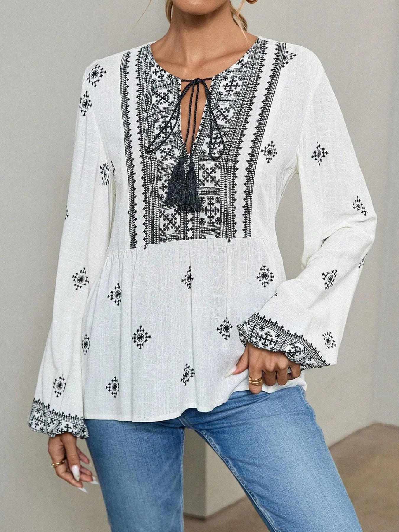 Tie Front Long Sleeve Blouse -  Be Bliss Boutique
