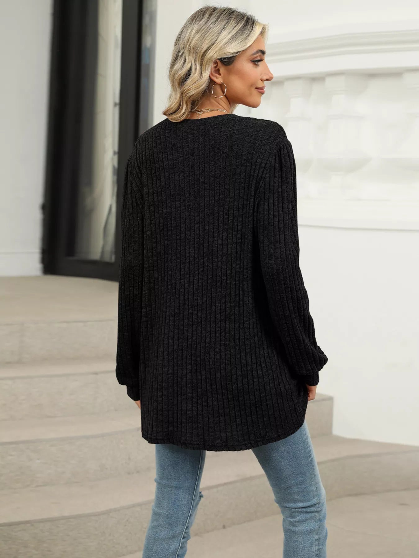 Cozy Ribbed Knit Long Sleeve Tunic Top with Pockets -  Be Bliss Boutique