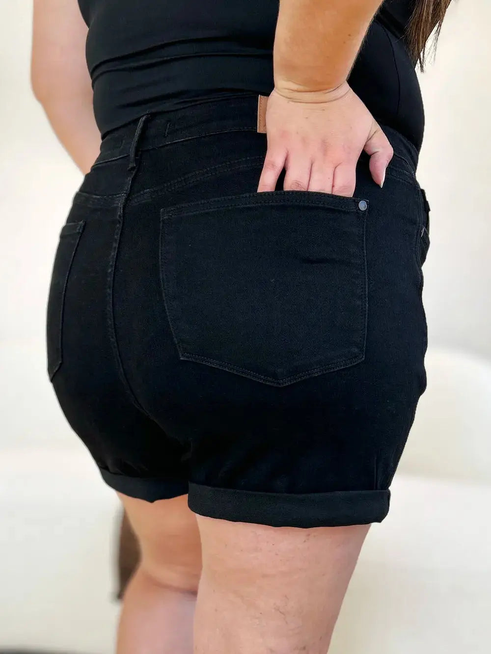 Judy Blue Full Size/Plus Size High Waist Tummy Control Cuffed Denim Shorts | Be Bliss Boutique