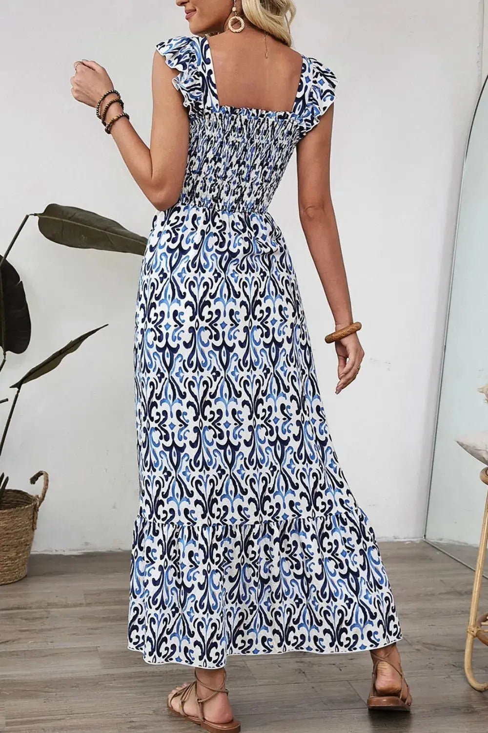 Smocked Printed Square Neck Dress |  Be Bliss Boutique