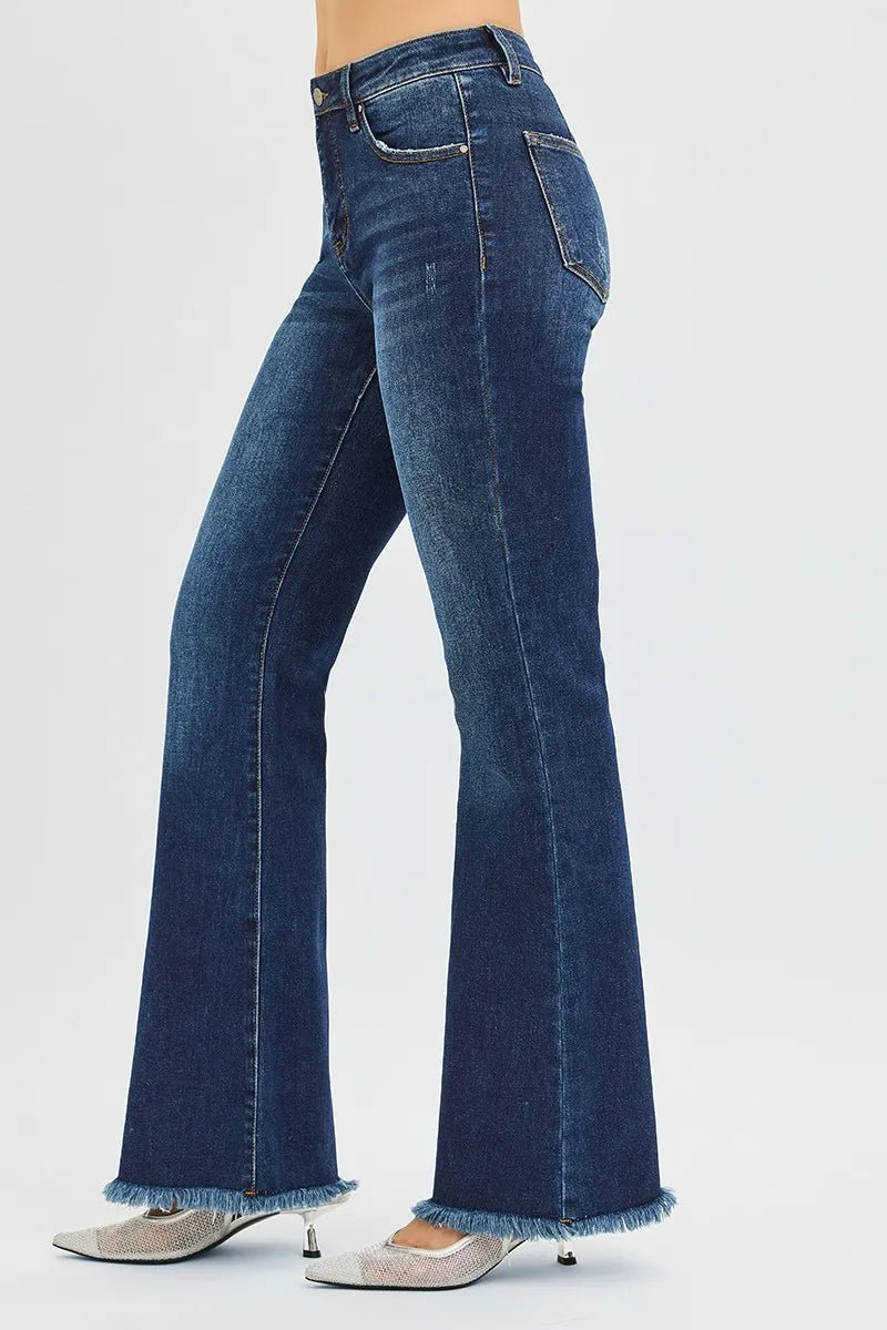 RISEN Full Size Tummy Control Mid Rise Flare Jeans Plus Size -  Be Bliss Boutique