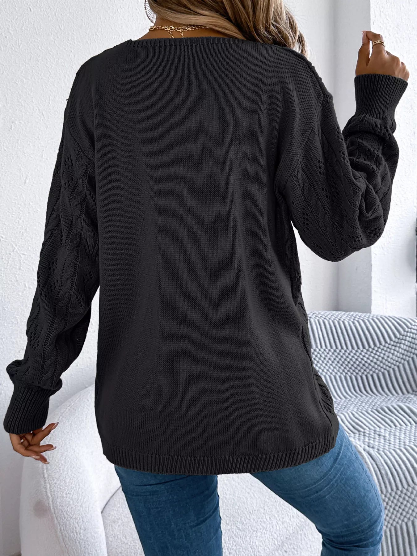 Openwork Open Front Long Sleeve Cardigan - Be Bliss Boutique