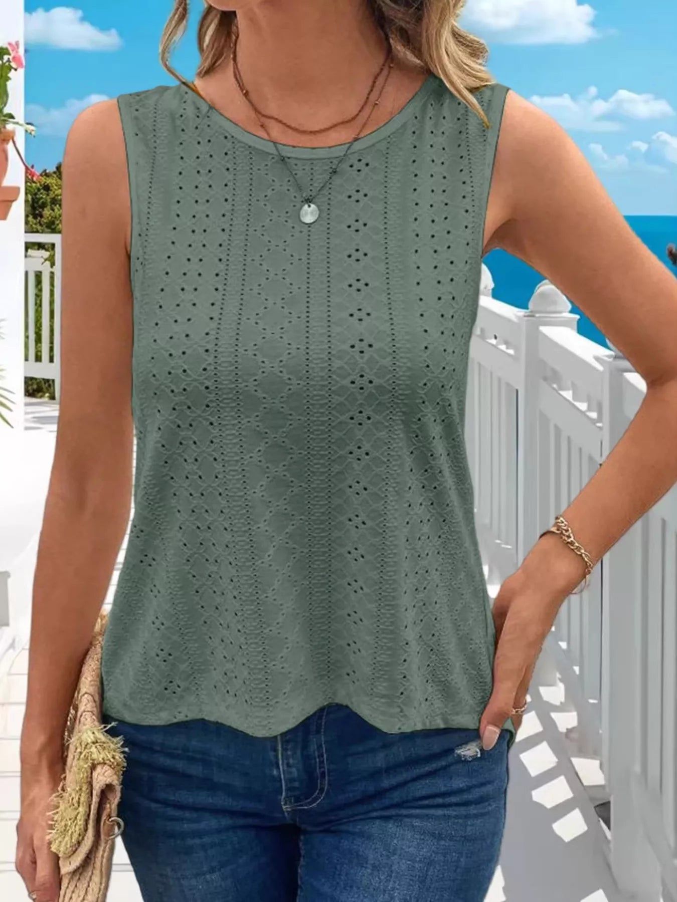 Hollow-Out Knit Tank Top - Be Bliss Boutique