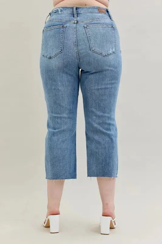 Judy Blue Full/Plus Size High Waist Destroy Crop Wide Leg Jeans |  Be Bliss Boutique