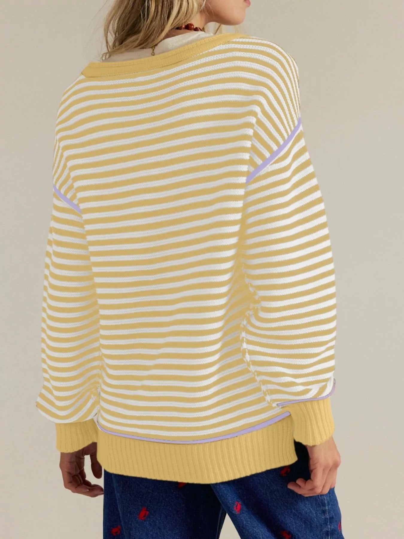 Striped Round Neck Long Sleeve Sweater -  Be Bliss Boutique