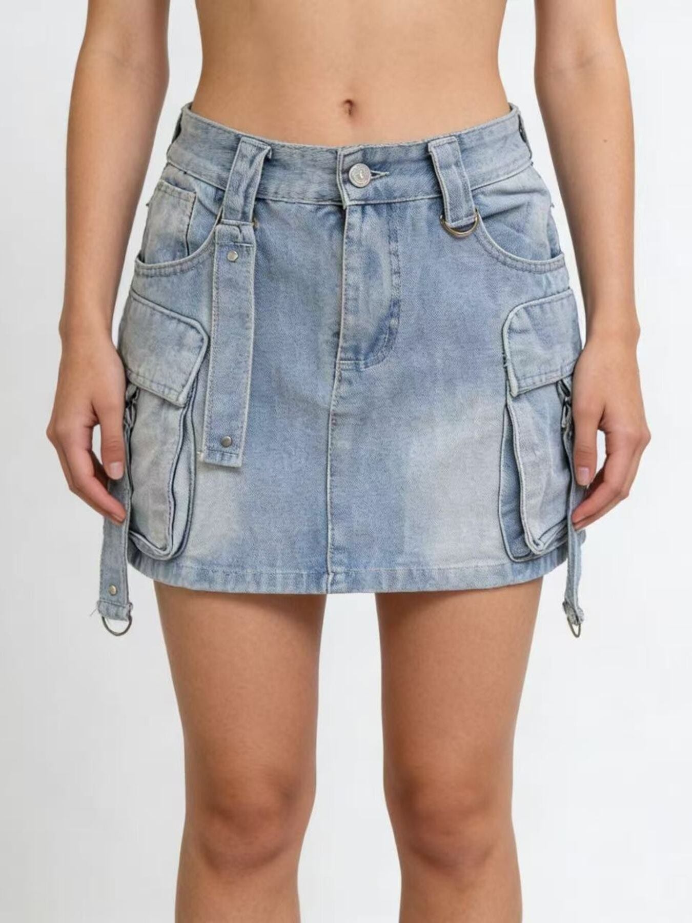 Washed Cargo Denim Skirt - Be Bliss Boutique