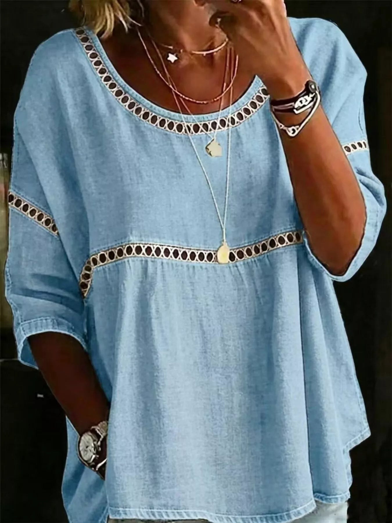 Full Size Hollow Out Round Neck Top - Be Bliss Boutique