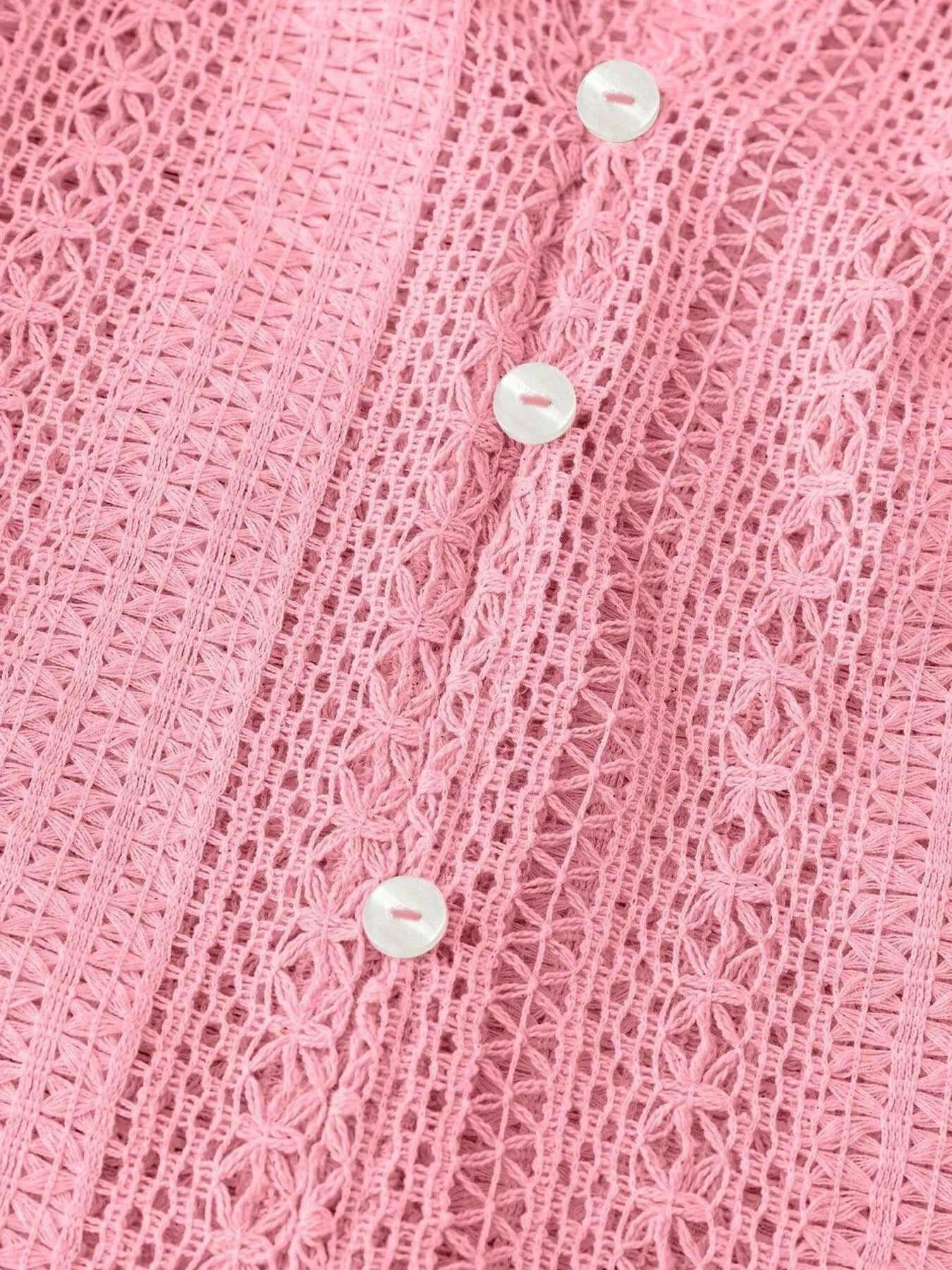 Crochet Notched Button-Front Shirt -  Be Bliss Boutique