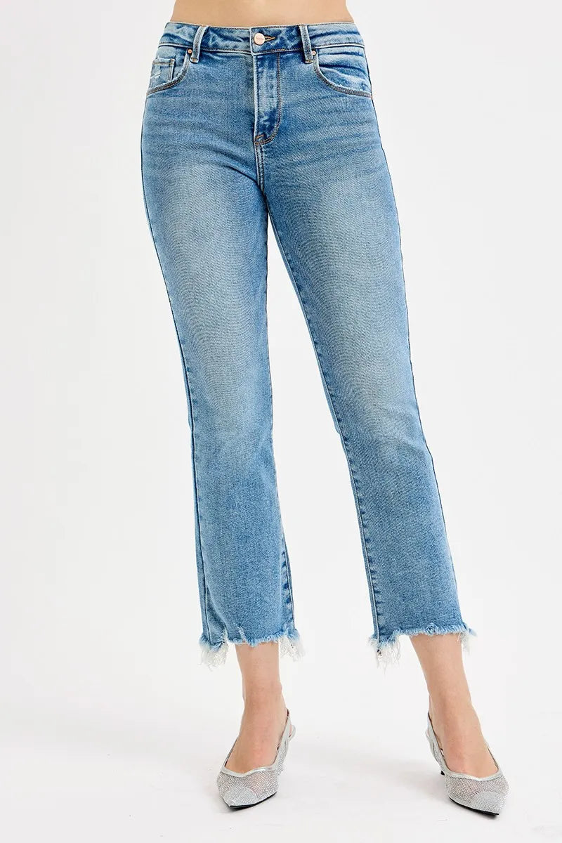 Full Size High Rise Crop Straight Slim RISEN Jeans