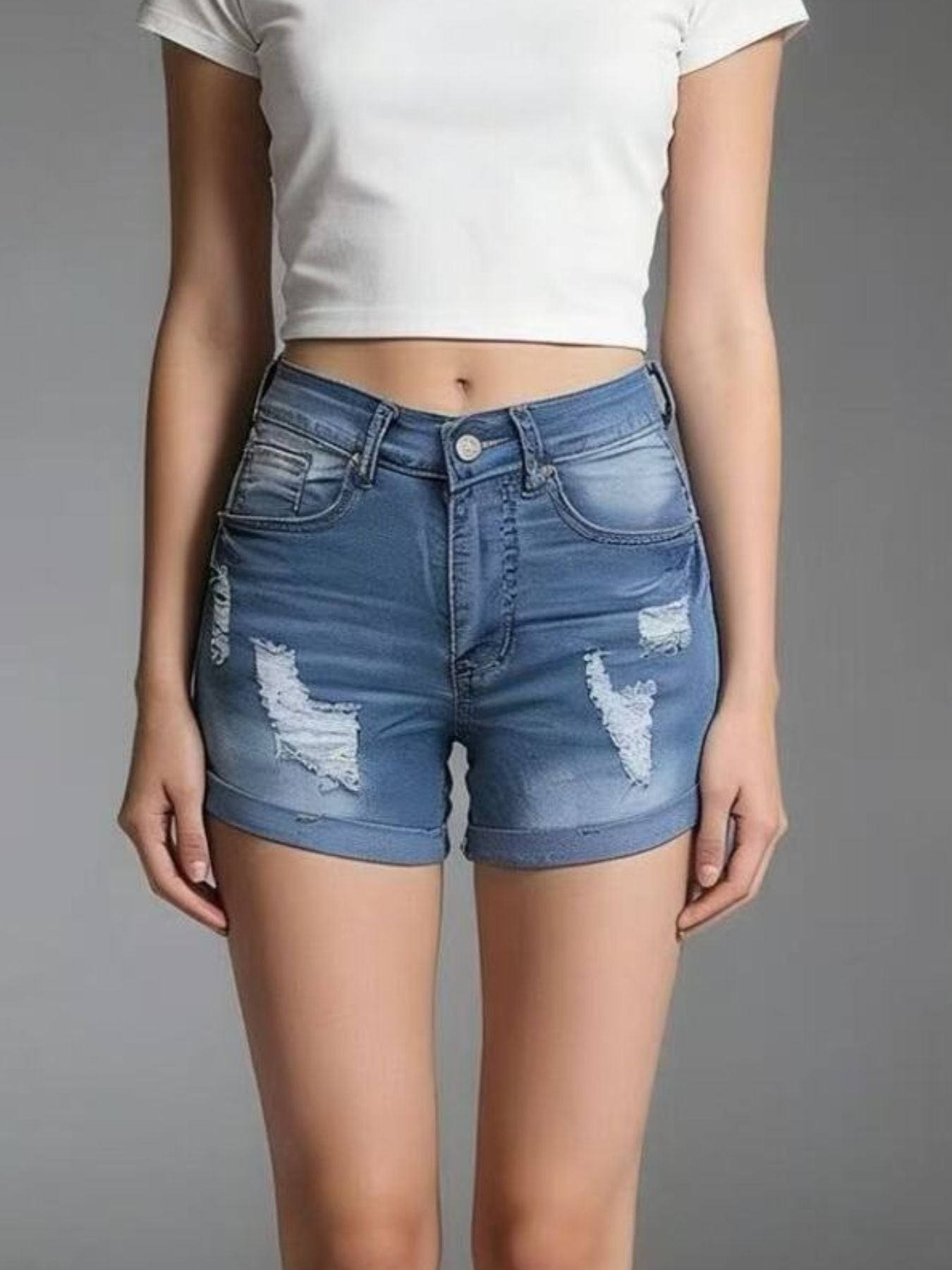 Washed Distressed Denim Shorts - Be Bliss Boutique