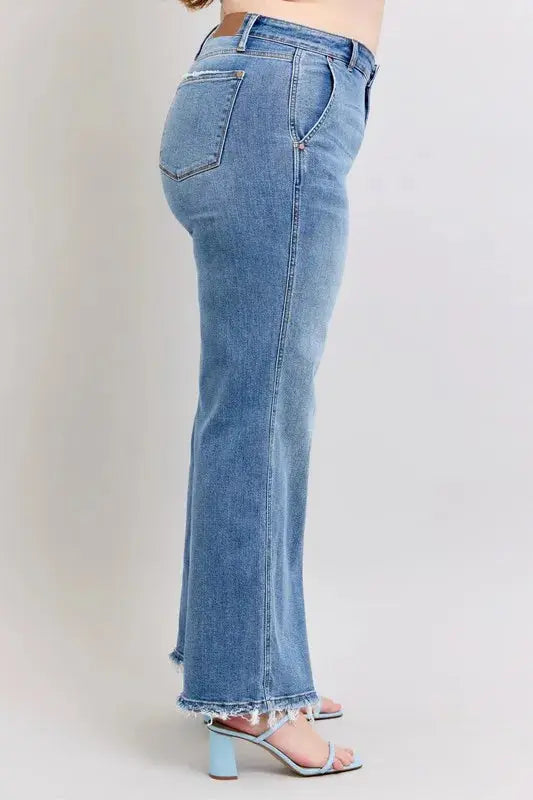 Judy Blue Full Size/Plus Size Raw Hem Wide Leg Jeans |  Be Bliss Boutique