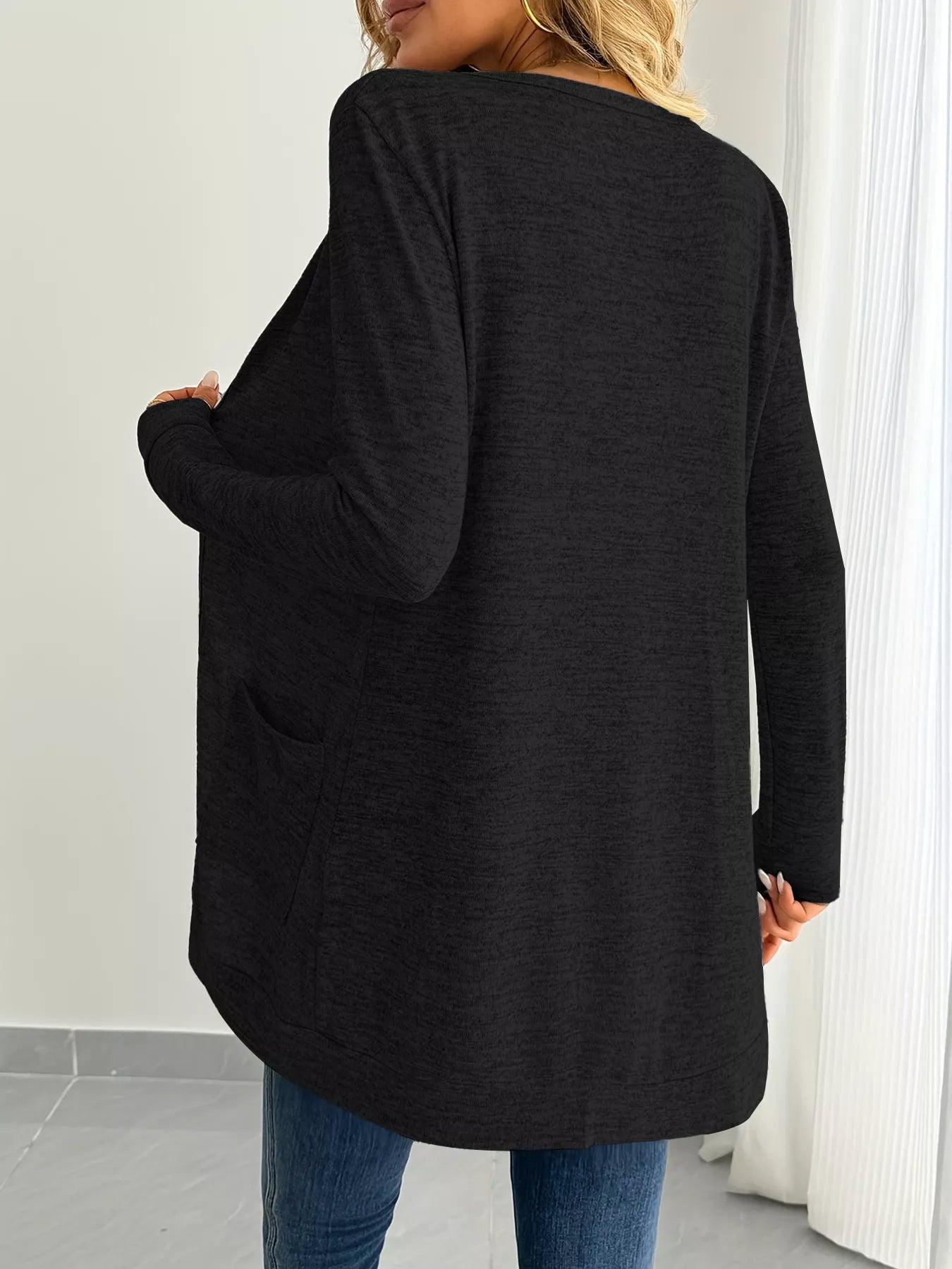 Open Front Longline Cardigan with Side Pockets -  Be Bliss Boutique