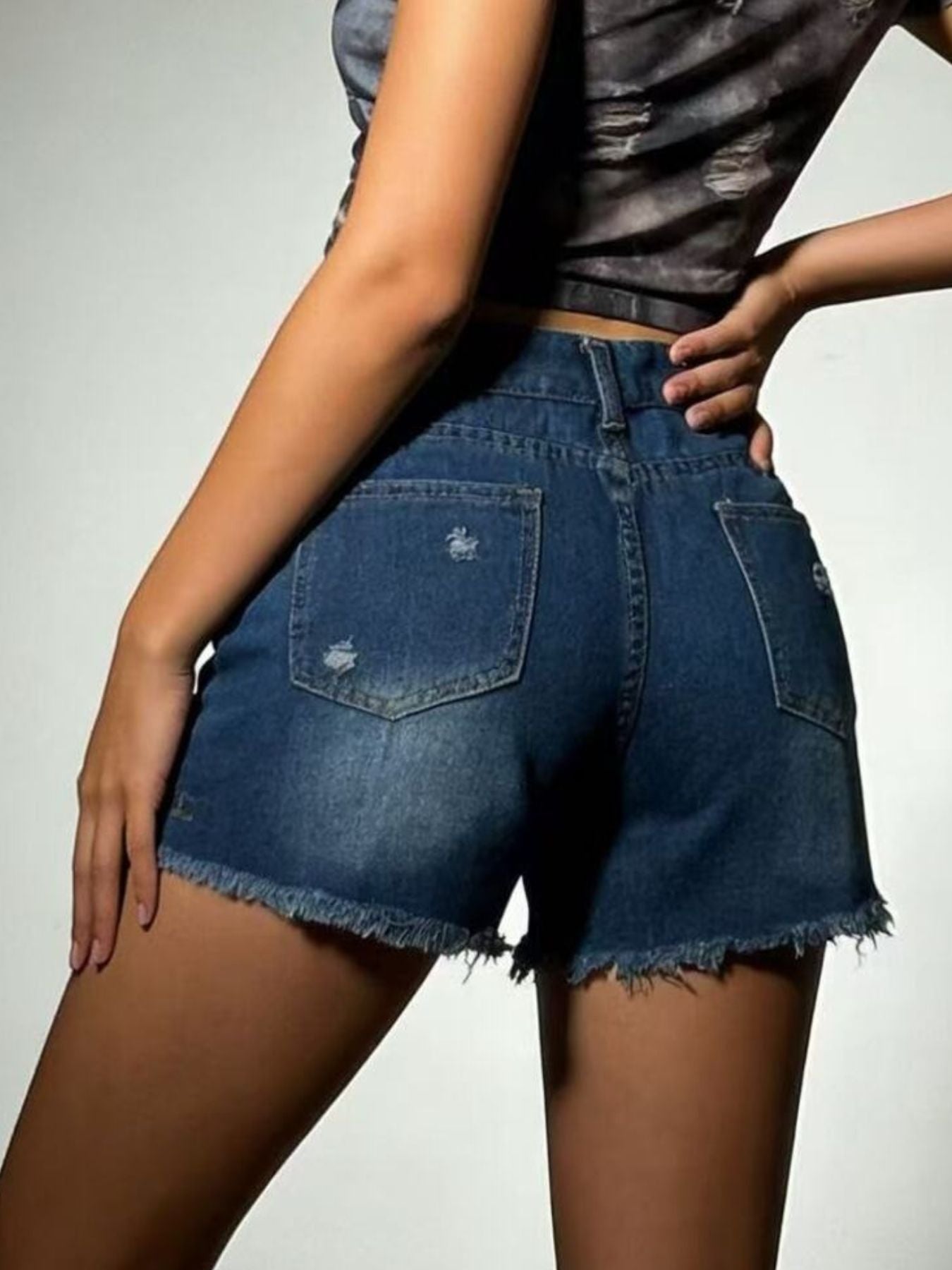 Distressed Frayed Hem Denim Shorts - Be Bliss Boutique