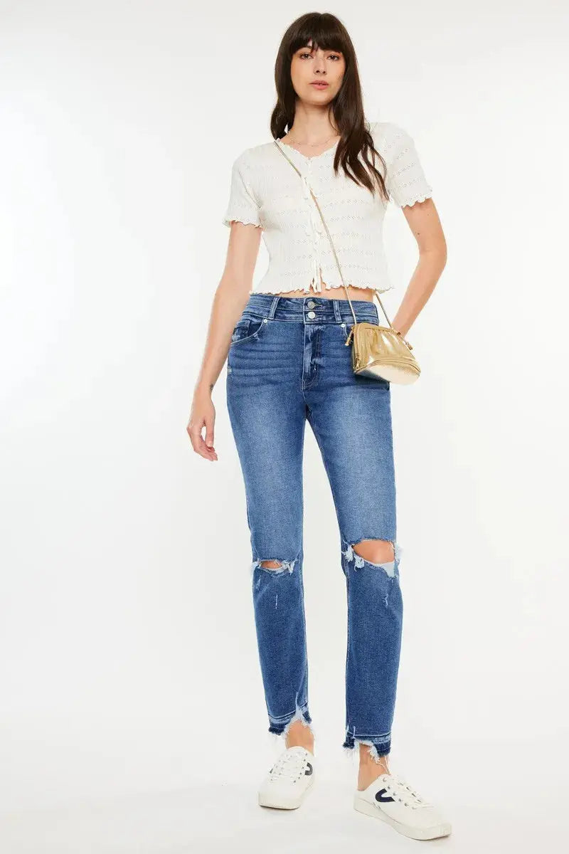 Kancan High Rise Distressed Slim Straight Jeans | Be Bliss Boutique