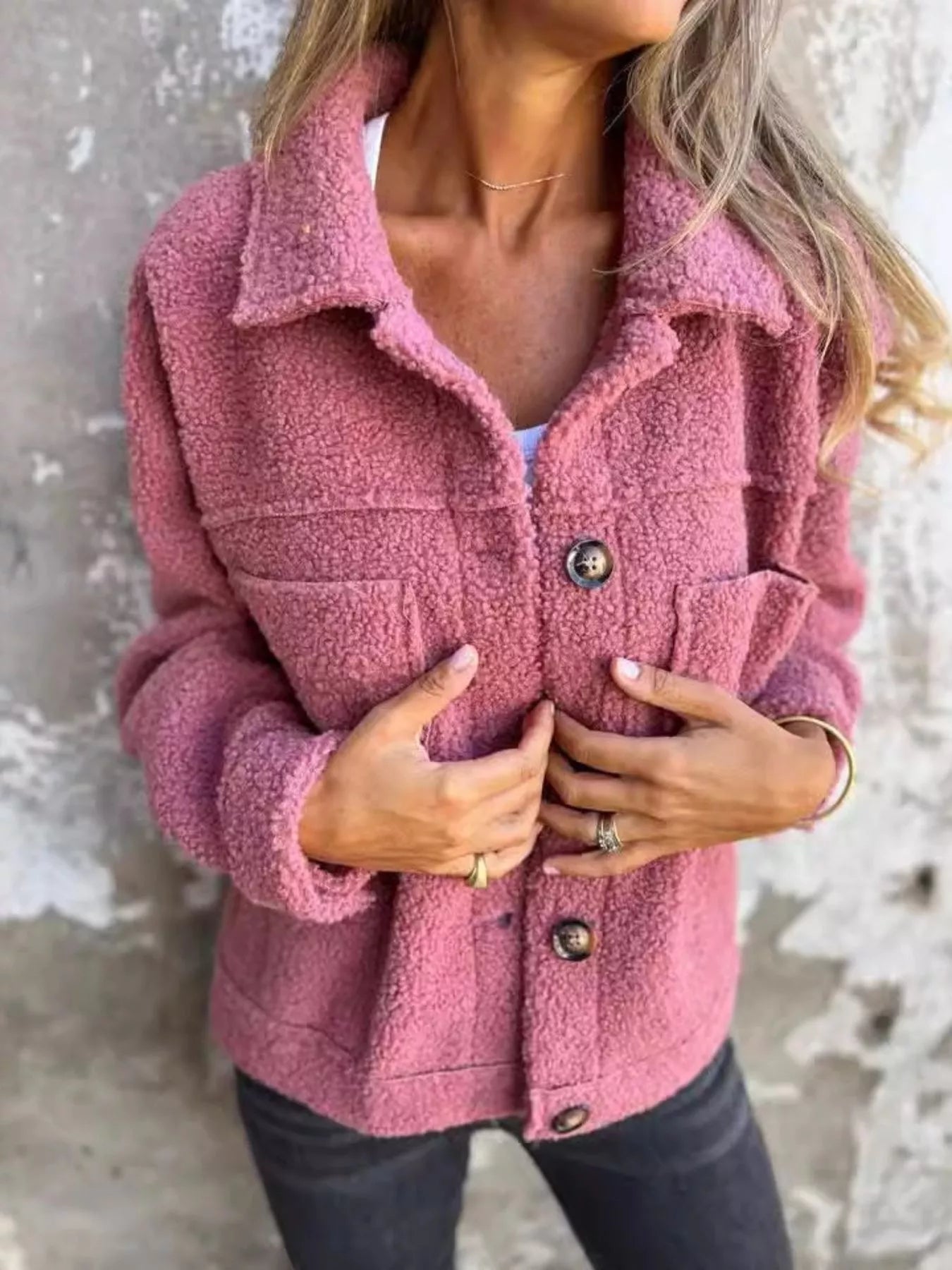 Full Size Single-Breasted Sherpa Shacket Plus Size - Be Bliss Boutique
