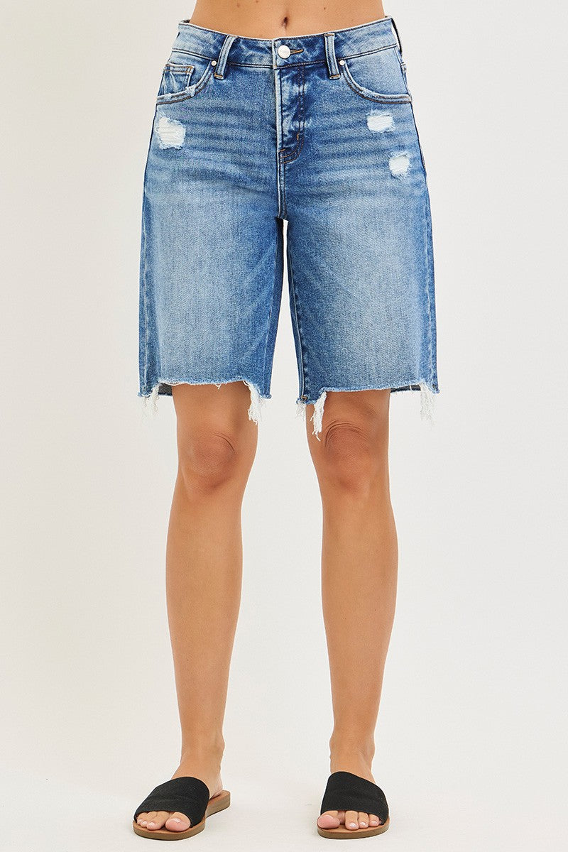 RISEN Tummy Control Slouchy Bermuda Denim Shorts - Be Bliss Boutique