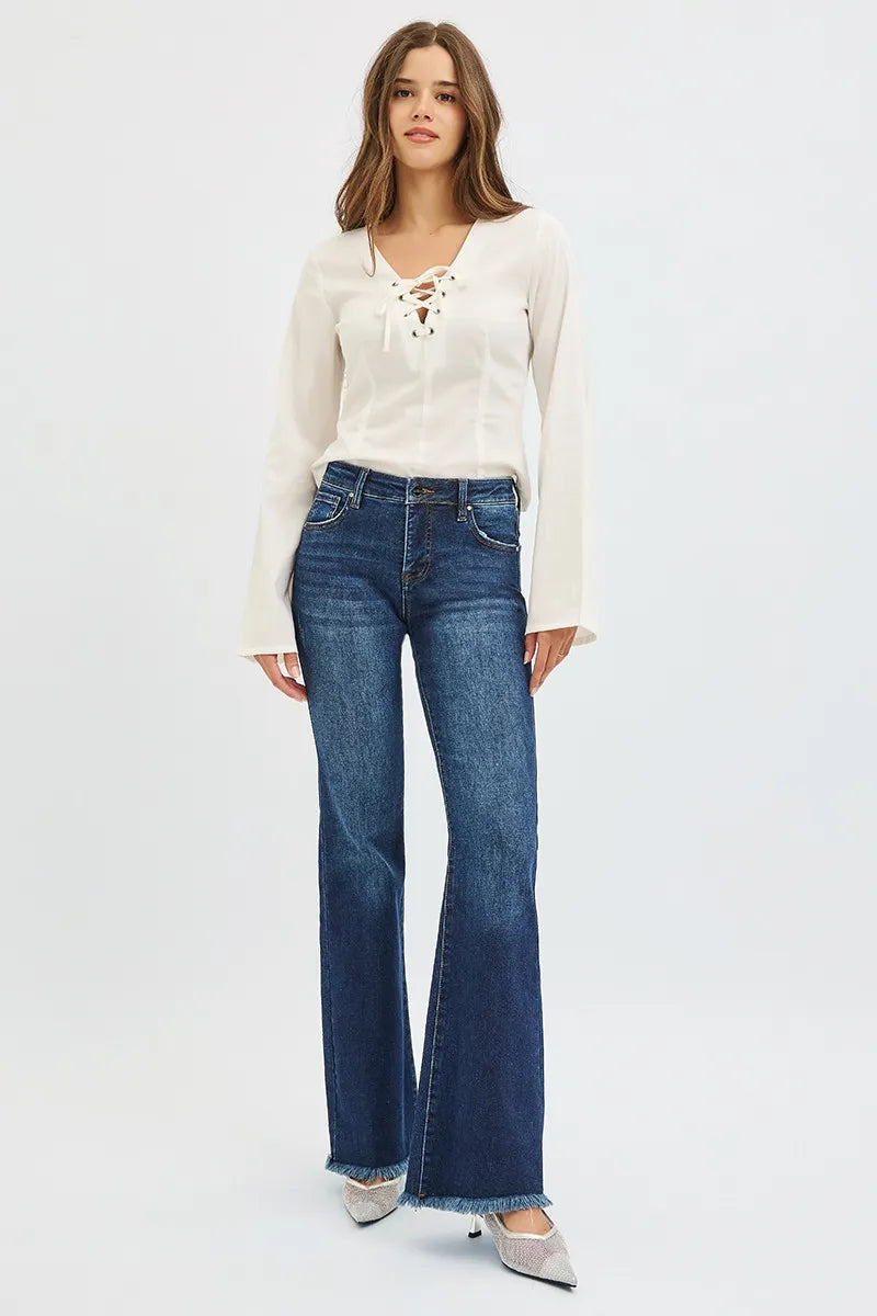 RISEN Full Size Tummy Control Mid Rise Flare Jeans Plus Size -  Be Bliss Boutique