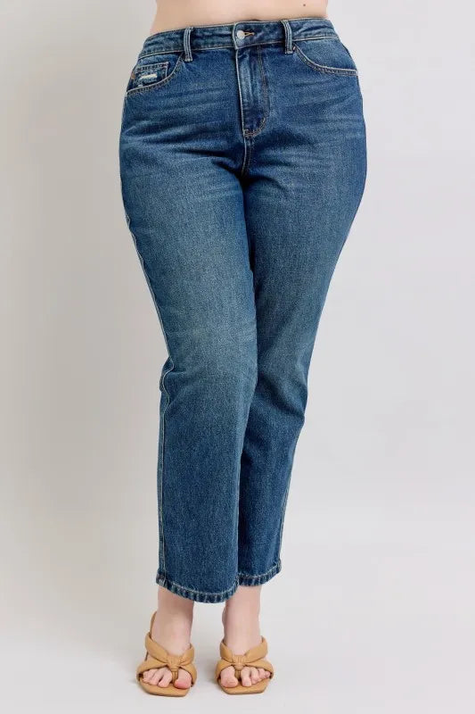 Judy Blue Jeans - Full Size High Waisted Rigid Magic Non-destroy Straight Leg -  Be Bliss Boutique