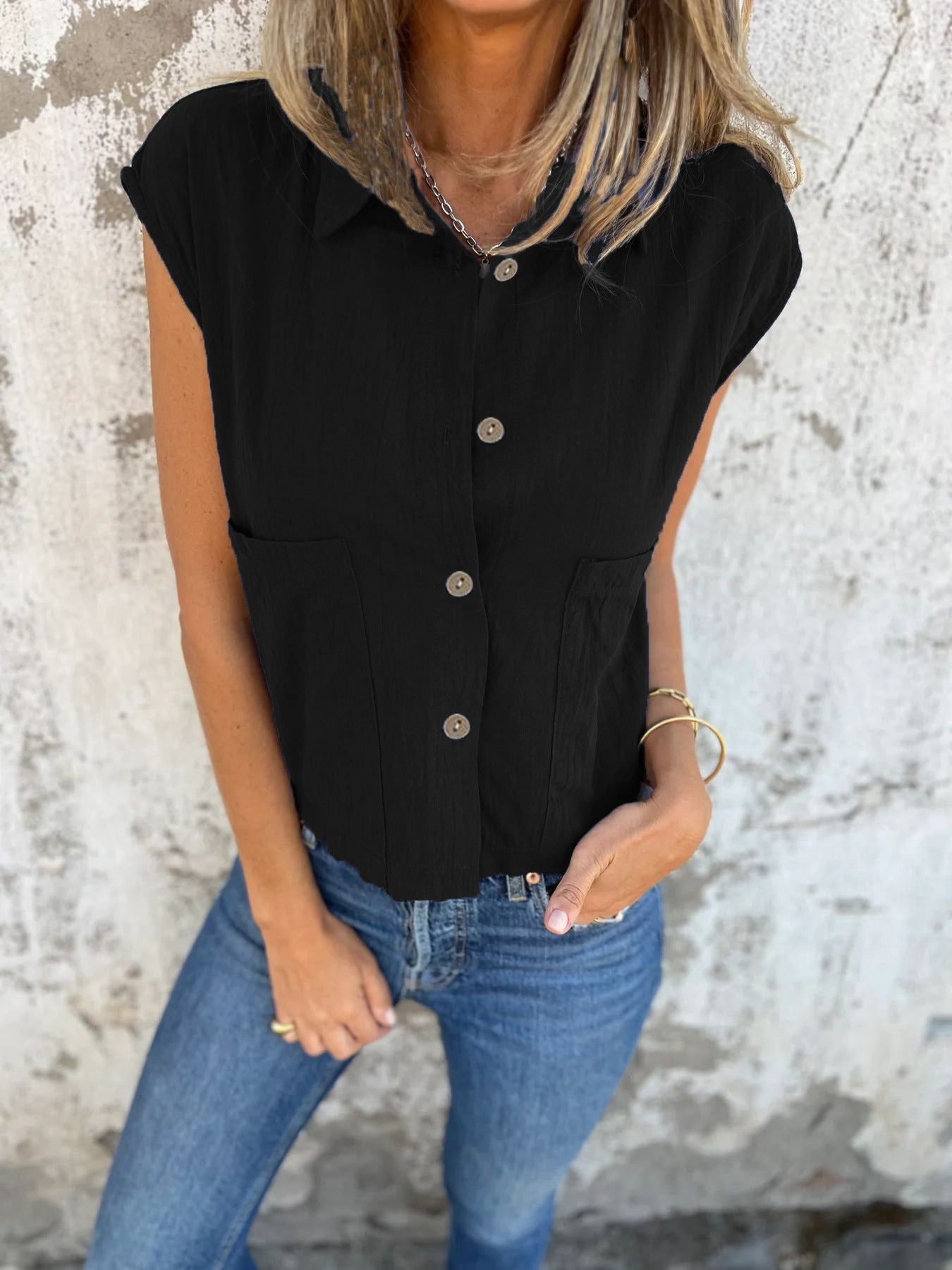 Women's Button Down Cap Sleeve Blouse - Be Bliss Boutique