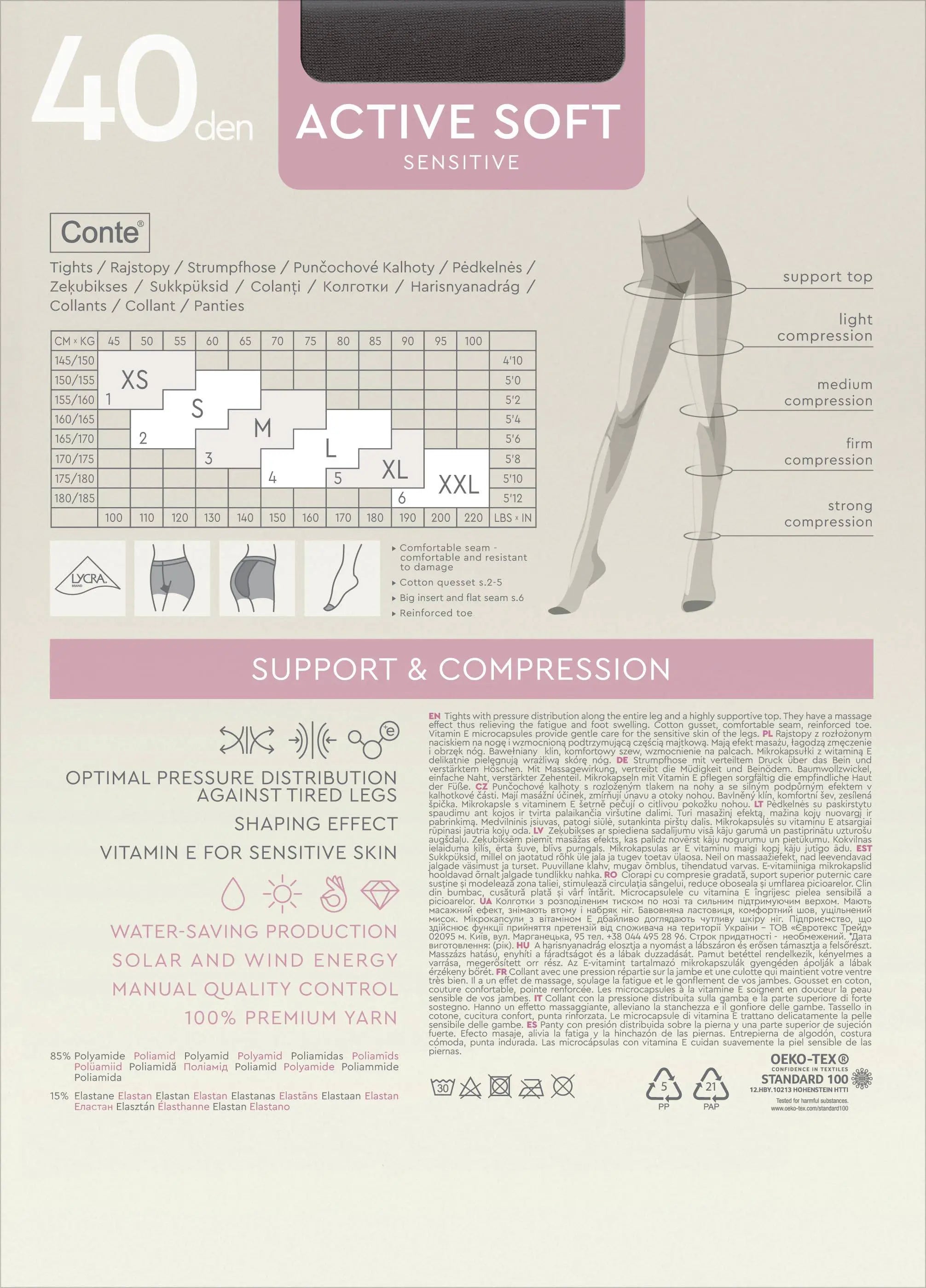 Tights Conte Active Soft 40 Den - Shaping Support with Vitamin E - Be Bliss Boutique