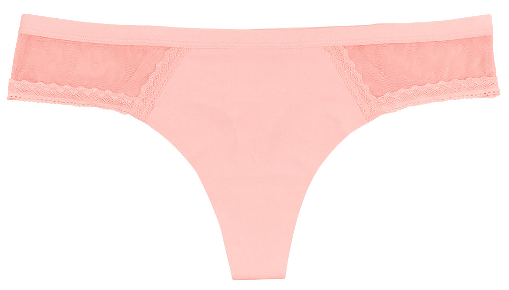 Pink Laser Cut Thong With Mesh and Lace - Be Bliss Boutique