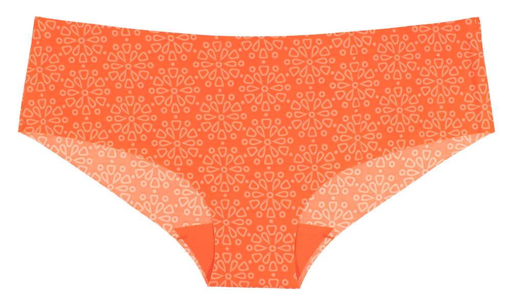 Orange Geometric Floral Laser Cut No Show Hipster Panties