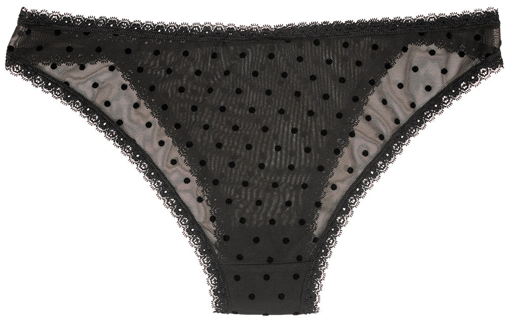 Flocked Polka Dot Mesh Cheeky with Lace Details - Be Bliss Boutique