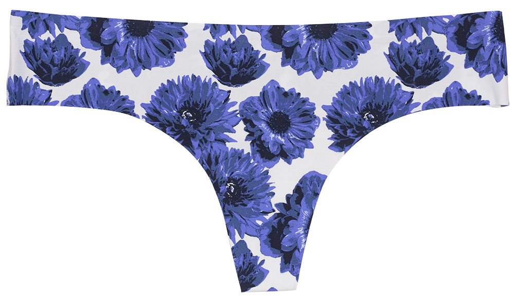 Big Blue Flowers Laser Cut No Show Thong Panties