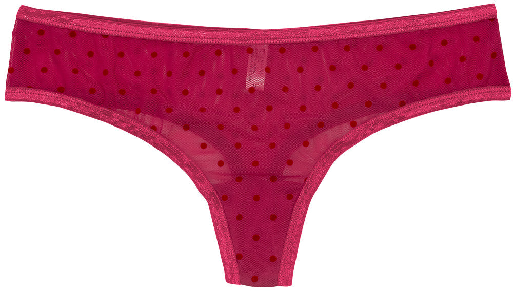 Polka Dot Mesh Thong with Satin Trim - Be Bliss Boutique