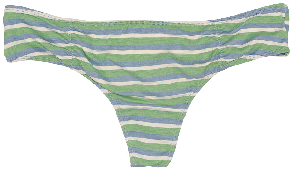 Blue and Green Striped Modal Thong with Ruching - Be Bliss Boutique