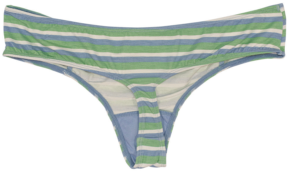Blue and Green Striped Modal Thong with Ruching - Be Bliss Boutique