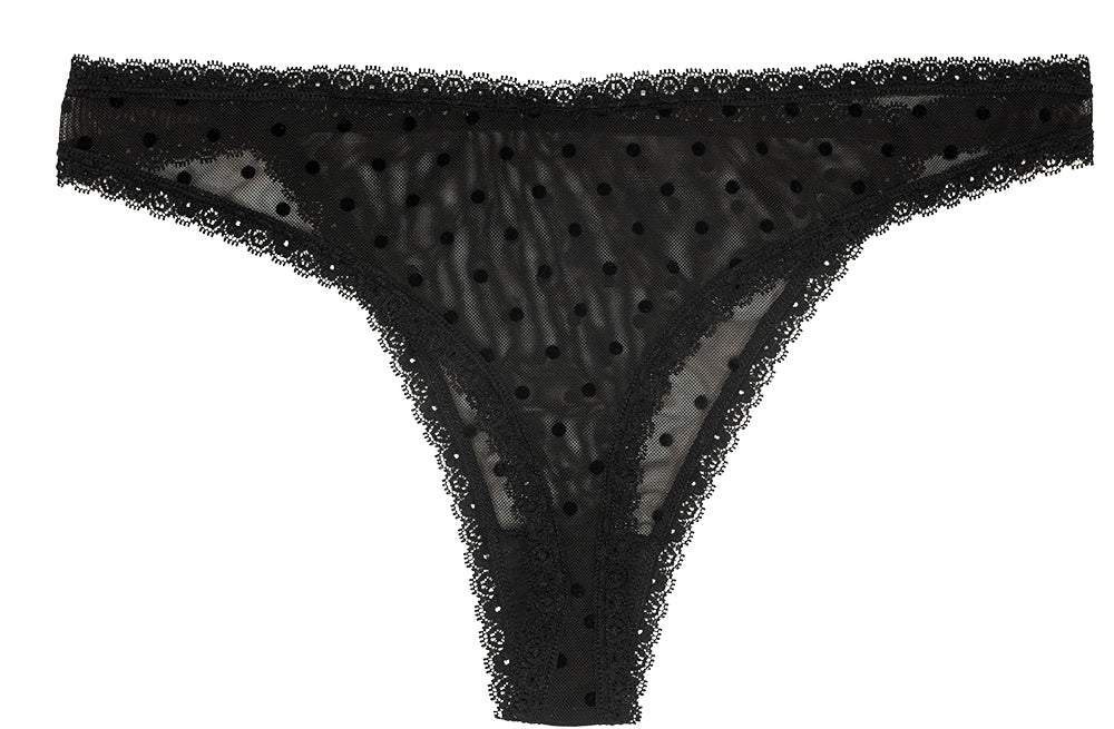 Flocked Polka Dot Mesh Thong with Lace Details - Be Bliss Boutique