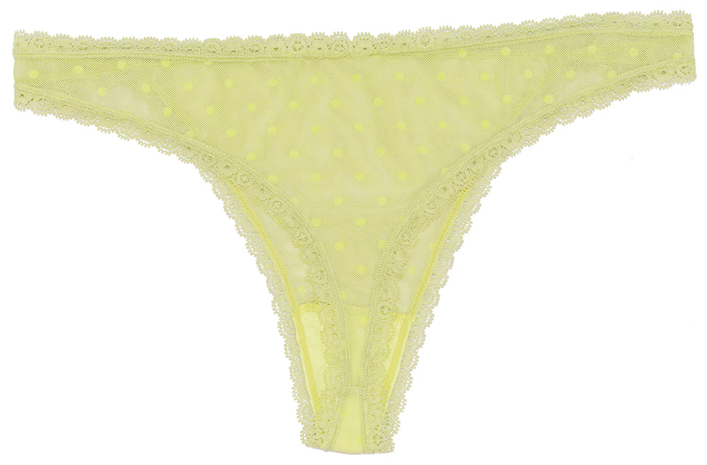Flocked Polka Dot Mesh Thong with Lace Details - Be Bliss Boutique