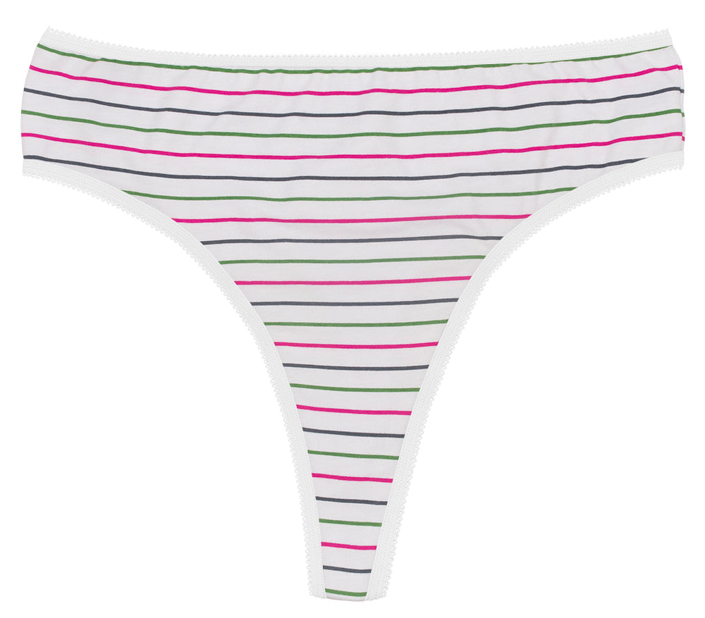 Printed Cotton High Waist Thong with Picot Trim - Be Bliss Boutique