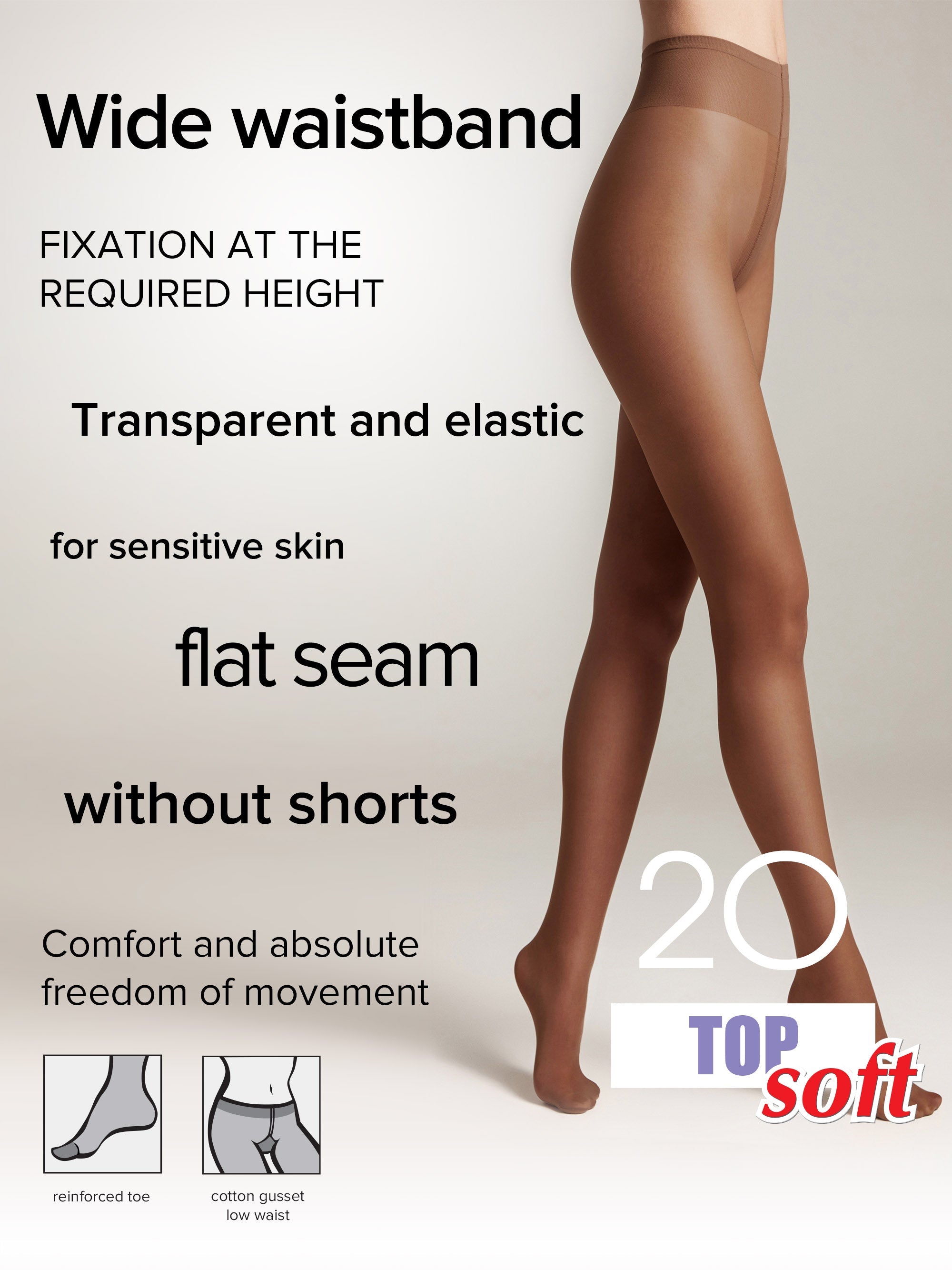 Tights Conte Top Soft 20 Den - Adjustable Fit for Sensitive Skin - Be Bliss Boutique