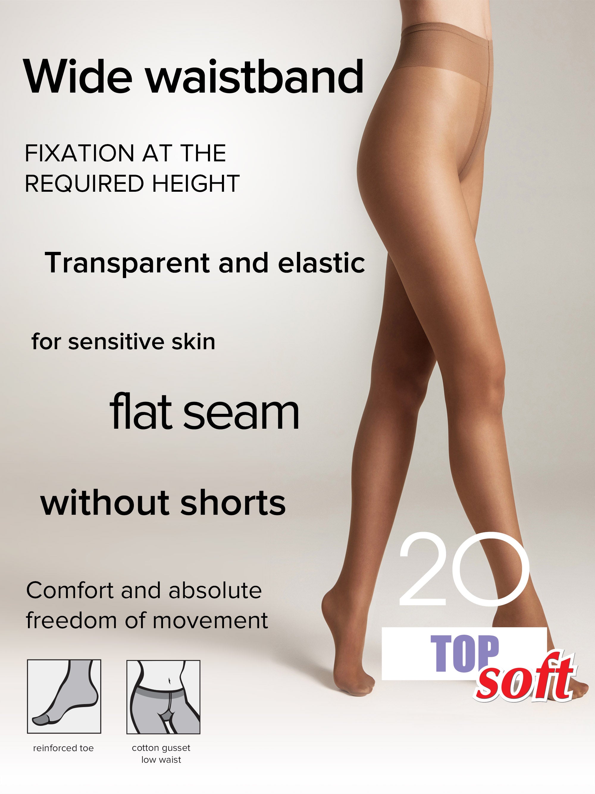 Tights Conte Top Soft 20 Den - Adjustable Fit for Sensitive Skin - Be Bliss Boutique