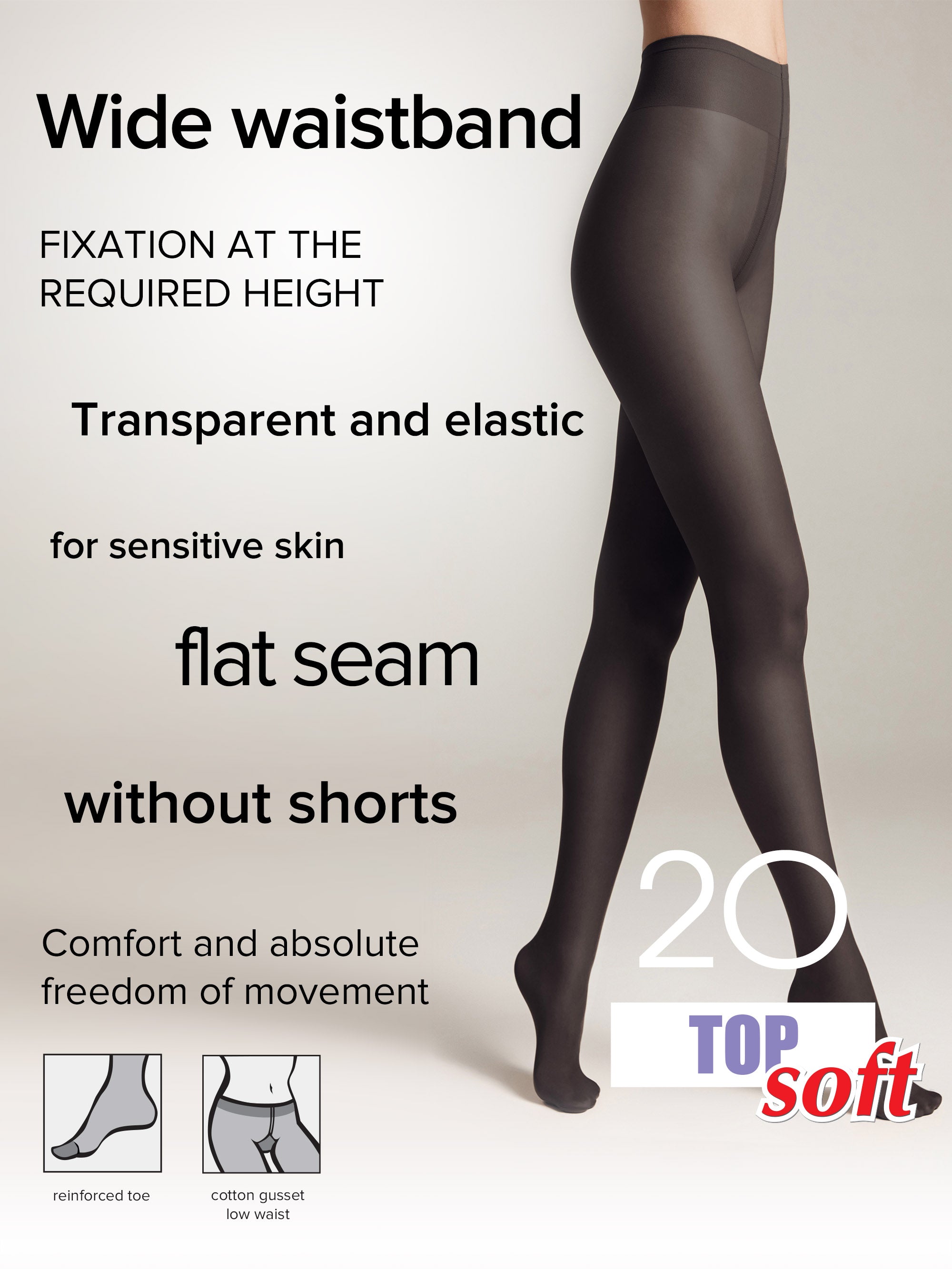 Tights Conte Top Soft 20 Den - Adjustable Fit for Sensitive Skin - Be Bliss Boutique