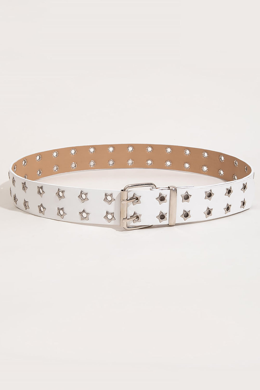 While Double Row Star Grommet PU Leather Belt