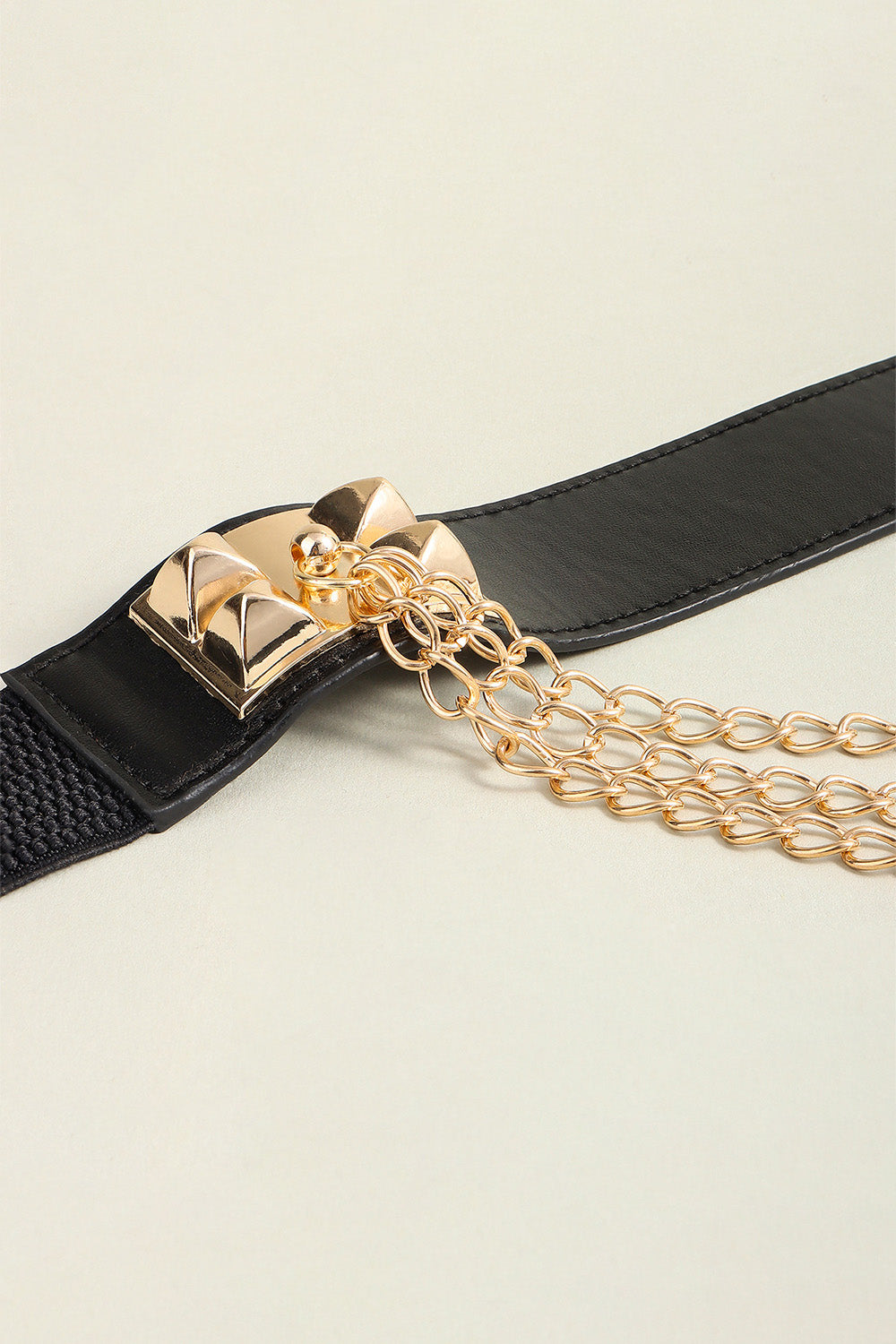 Black Elastic Belt with Triple Gold Chain