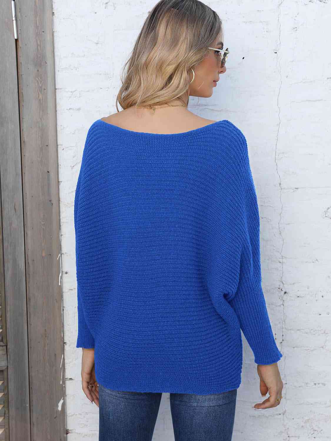 Full Size Horizontal Ribbing Dolman Sleeve Sweater