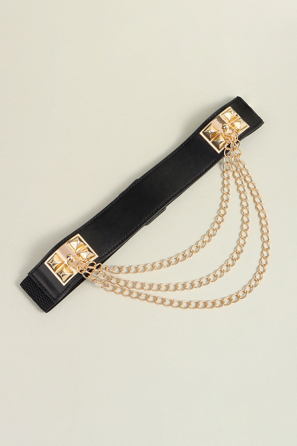 Black Elastic Belt with Triple Gold Chain