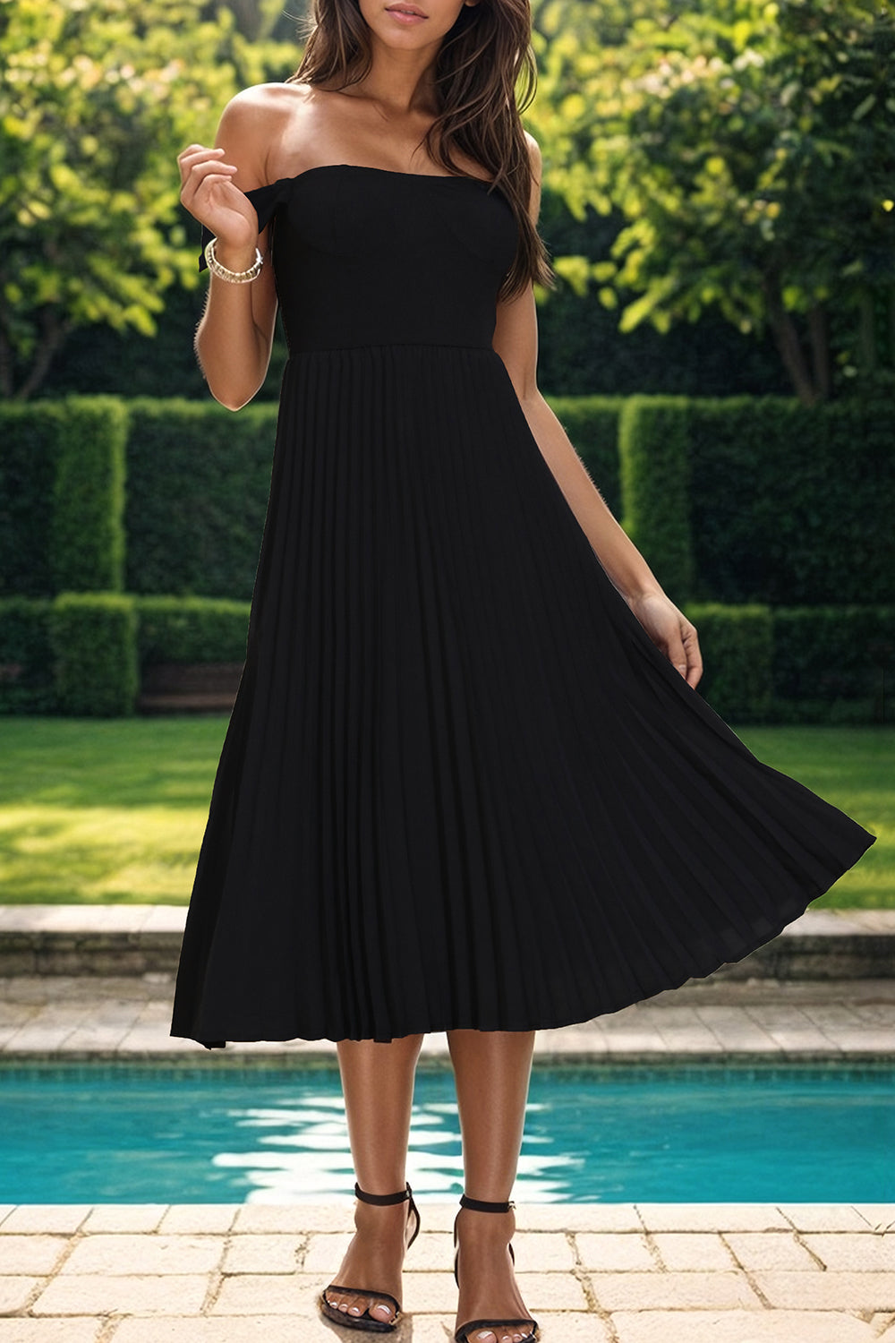 Pleated Off-Shoulder Midi Dress | Be Bliss Boutique