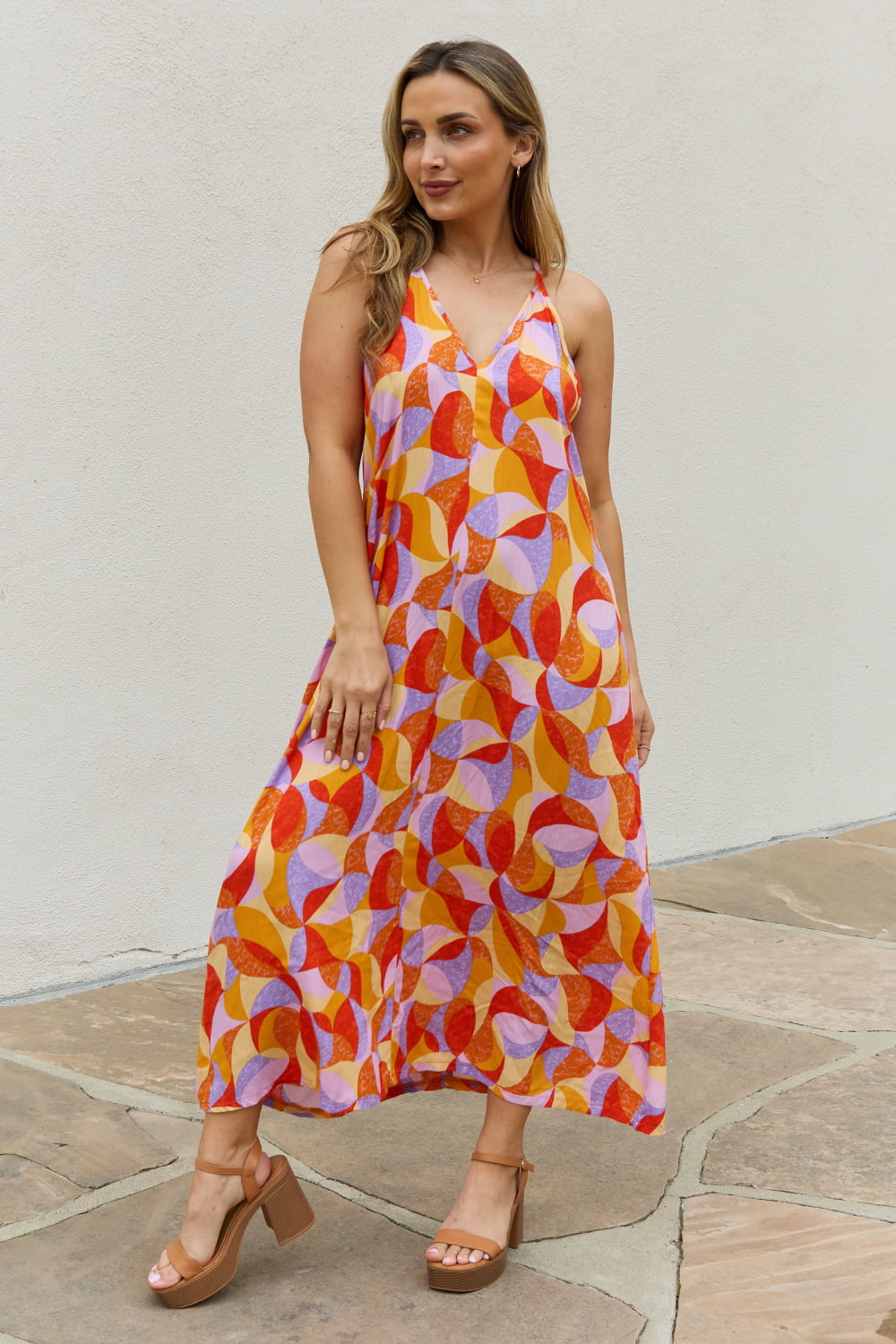 Full Size Printed Sleeveless A-Line Maxi Dress